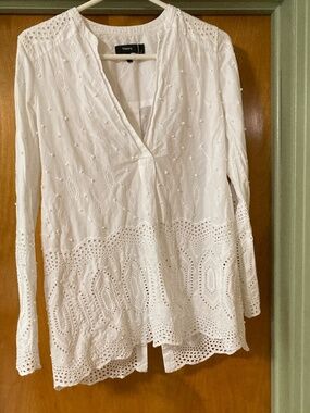 Theory Ofeliah Eyelet Indian Cotton Blouse Tunic Size P